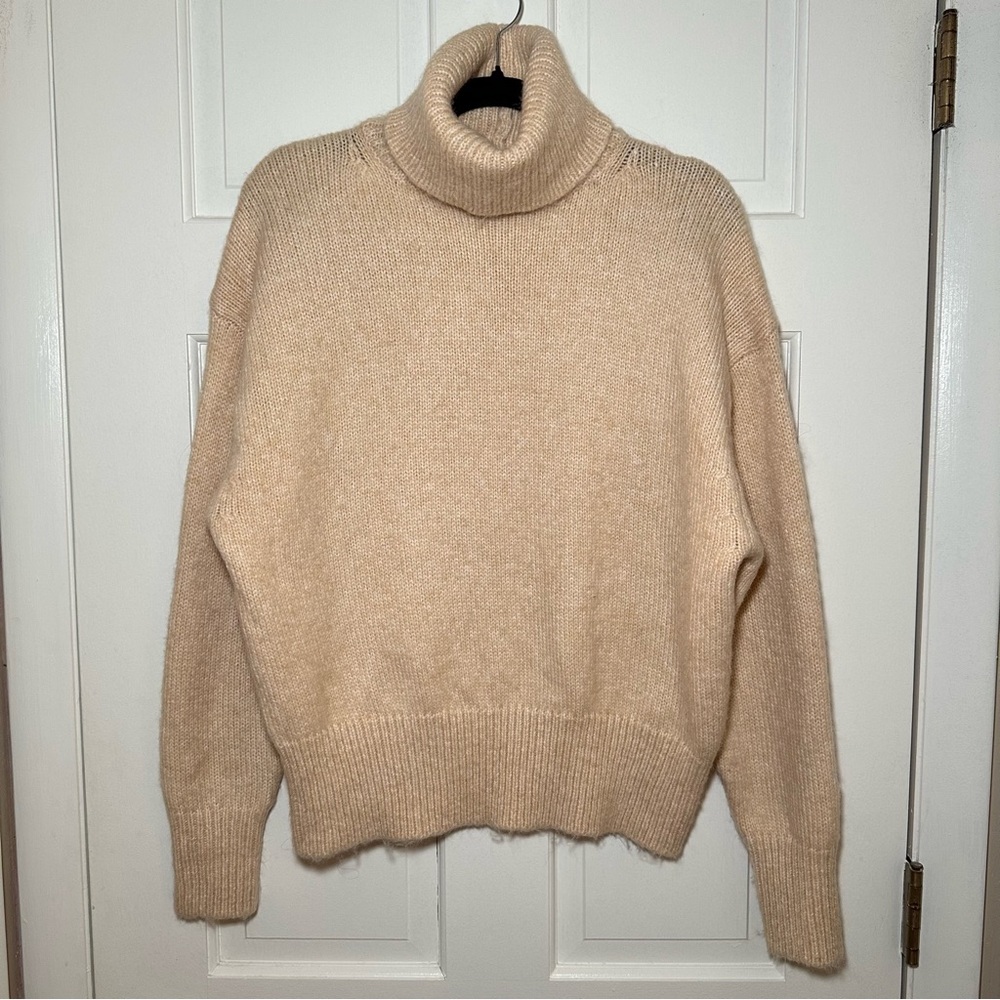 Zara Beige Alpaca Blend Knit Turtleneck Sweater Size S